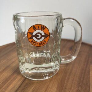 Vintage A&W Root Beer Short Mug Clear Glass Bullseye Arrow Logo AW 4.5"